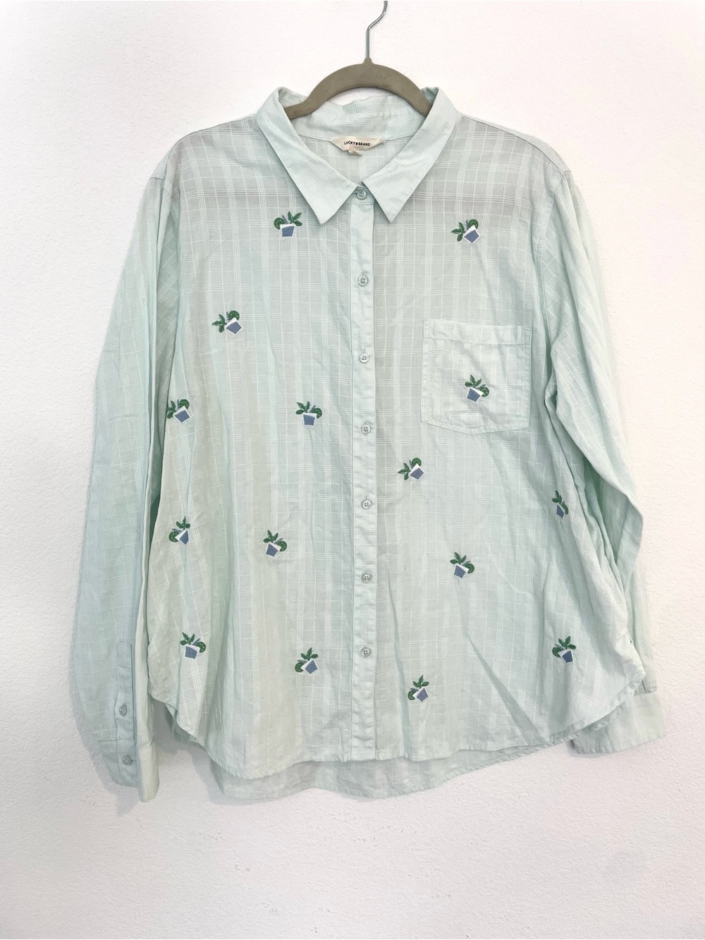 Lucky Brand Light Mint Green Embroidered Button-Down Shirt